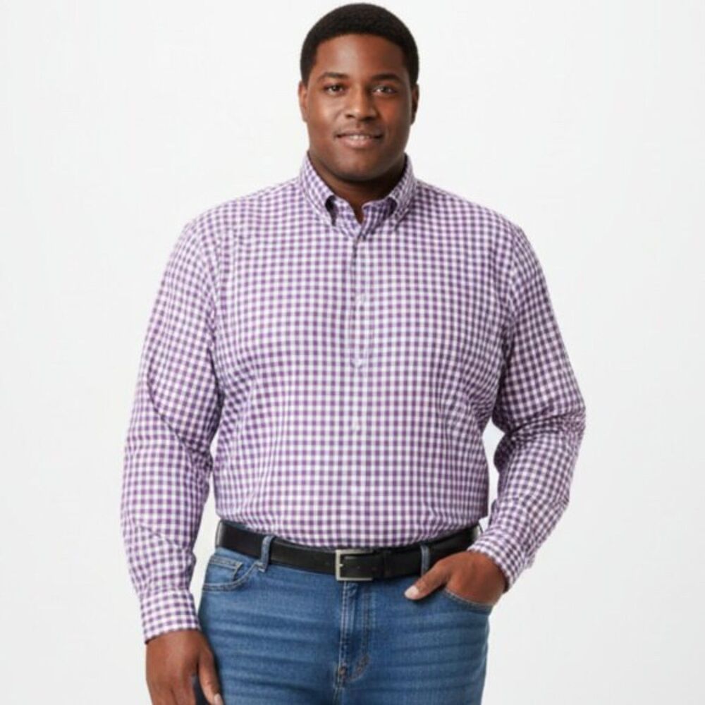 Roundtree & Yorke Men's Red White & Blue Plaid Long Sleeve Button Shirt 2XT